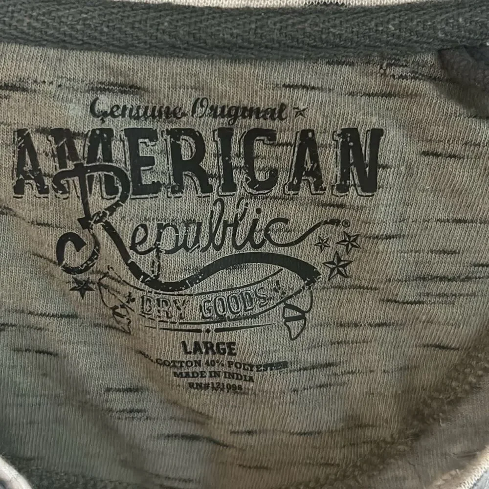 American Republic heathered Gray Henley short sleeve shirt size L - Picture 2 of 4